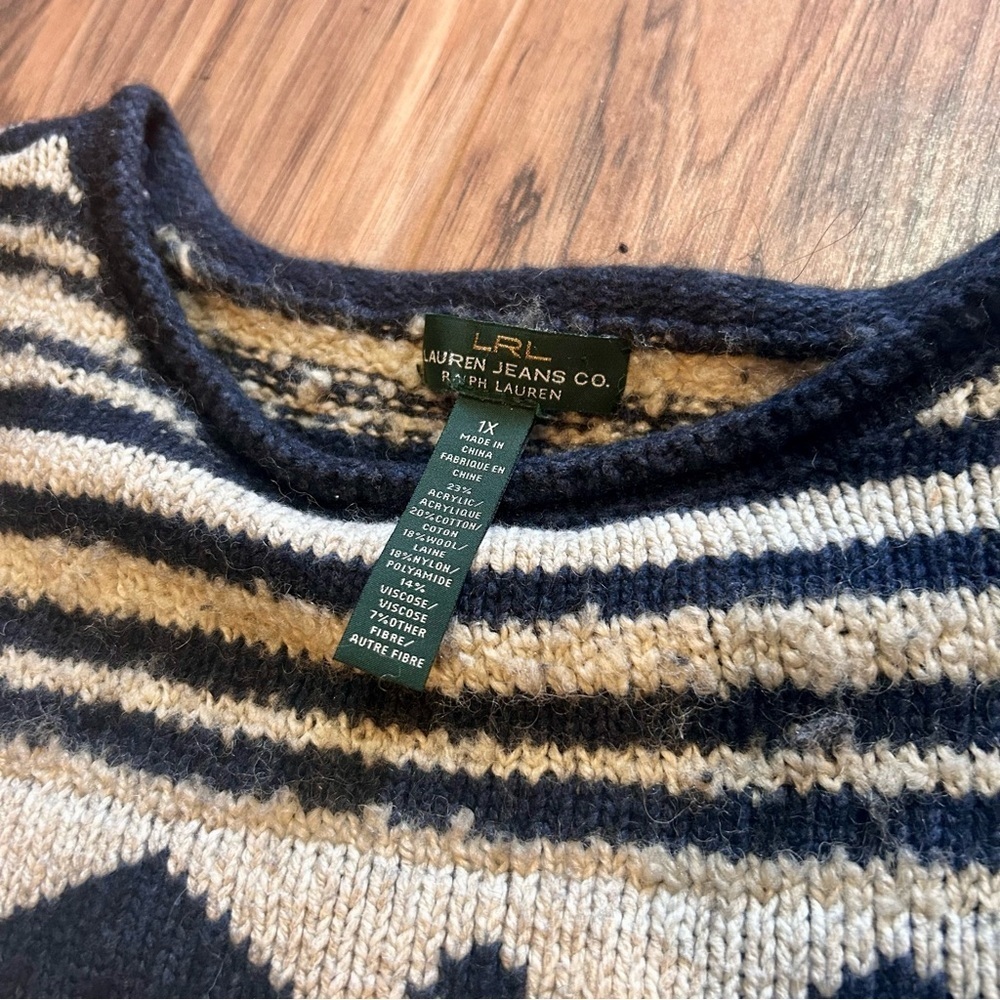 LRL Lauren Jeans Co Striped Knit Sweater • 1X • Cozy Chunky - Picture 2 of 7